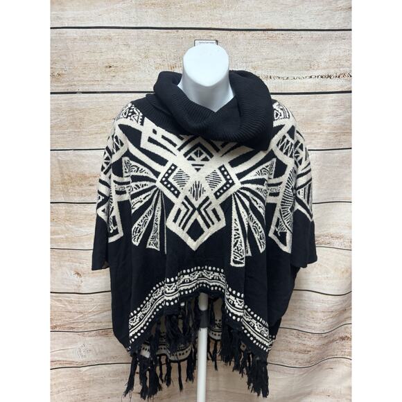 Flying Tomato Womens Poncho Size M/L Black Bohemian Sweater Pullover - Picture 8 of 10